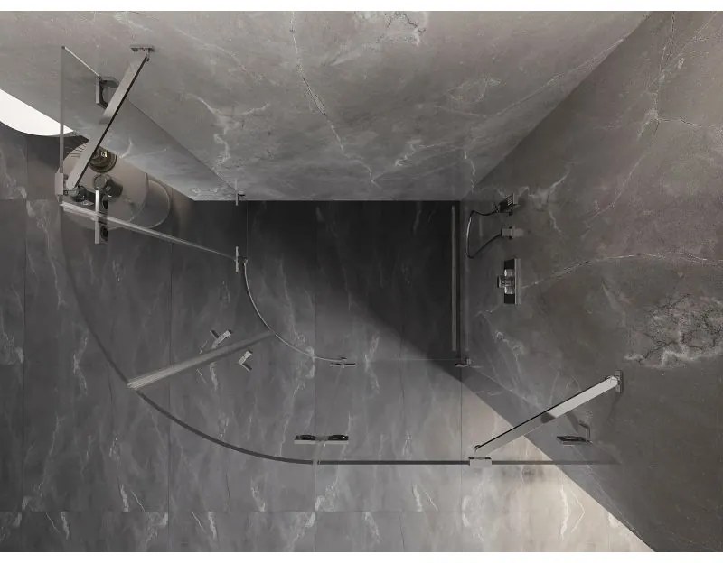 Mexen Lunar, pravý polkruhový sprchový kút 90 x 80 cm, 8mm číre sklo, chrómový profil, 833-090P-080L-01-00