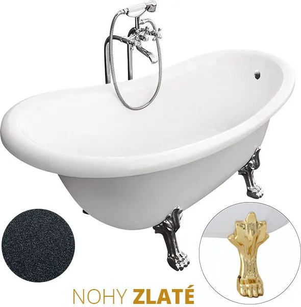 Besco Akrylátová voľne stojaca vaňa Otylia Glam G 160x77 (170x77) s prepadom BESCO-Typ výpuste: Click-Clack s prepadom, čierna matná, BESCO-Nôžky: Ch…