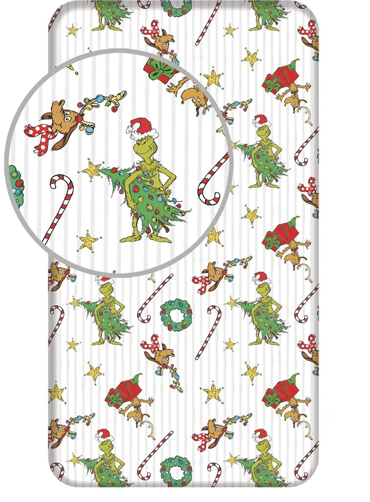 Jerry Fabrics Bavlnené napínacie prestieradlo 90x200 + 25 cm - Grinch "Grinchmas"