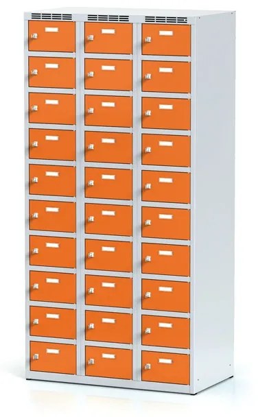 Alfa 3 Šatníková skrinka s úložnými boxami, 30 boxov, 1800 x 900 x 500 mm, cylindrický zámok, oranžové dvere