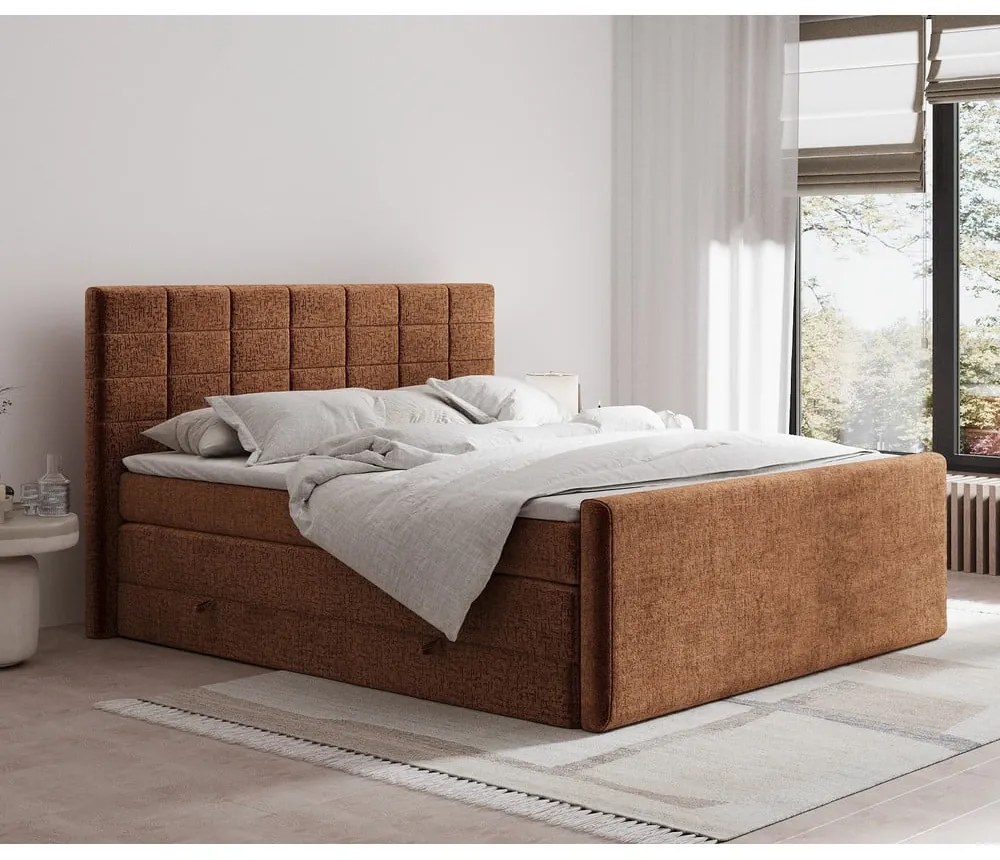 Oranžová boxspring posteľ s úložným priestorom 180x200 cm Ava – Maison de Rêve