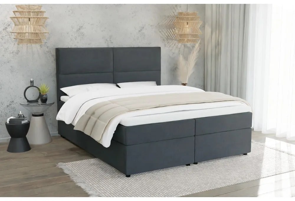 Sivá boxspring posteľ s úložným priestorom 160x200 cm Rico – Ropez
