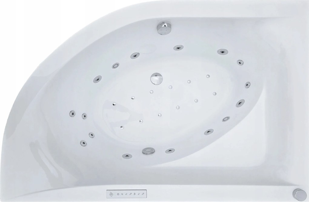 Rohová vírivka s vírivkou, asymetrická, veľká masáž, 170 cm