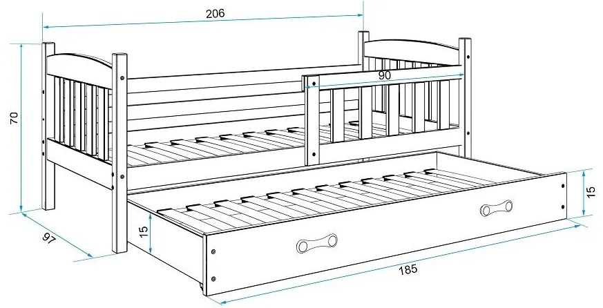 Posteľ s prístelkou KUBO 2 - 200x90cm Biely - Zelený