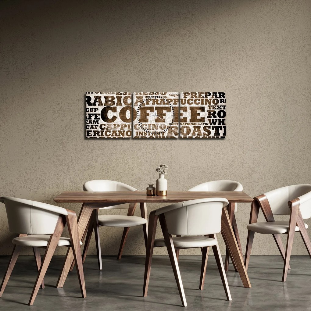 Obraz - Coffee (s hodinami) (90x30 cm)