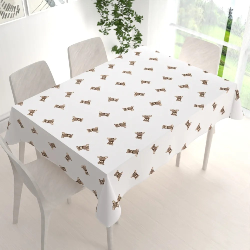 Biante Detský bavlnený obdĺžnikový obrus Sandra SA-531 Medvedíky na bielom 100x140 cm