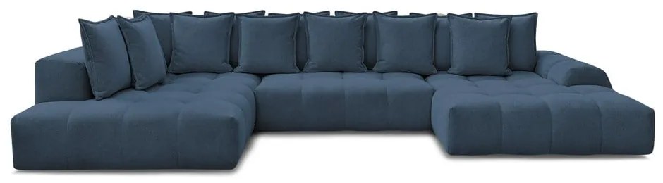 Tmavomodrá ženilková rozkladacia/s úložným priestorom rohová pohovka (ľavý roh/do tvaru "U") Everest – Bobochic Paris