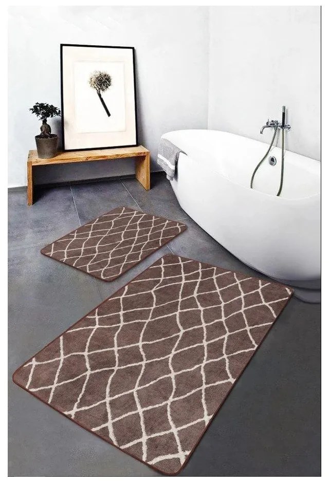 Hnedé zamatové kúpeľňové predložky v súprave 2 ks 60x100 cm – Mila Home