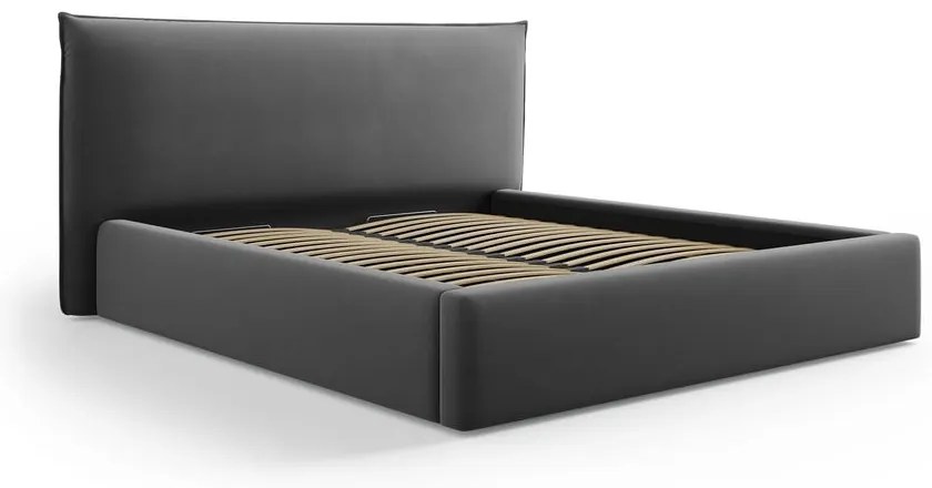 Tmavosivá čalúnená dvojlôžková posteľ s úložným priestorom a roštom 180x200 cm Elio – Milo Casa