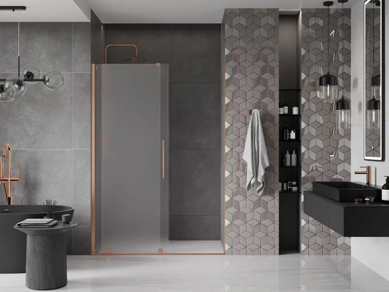 Mexen Velar, posuvné sprchové dvere do otvoru 150 cm, 8mm sklo námraza, medená matná, 871-150-000-31-65