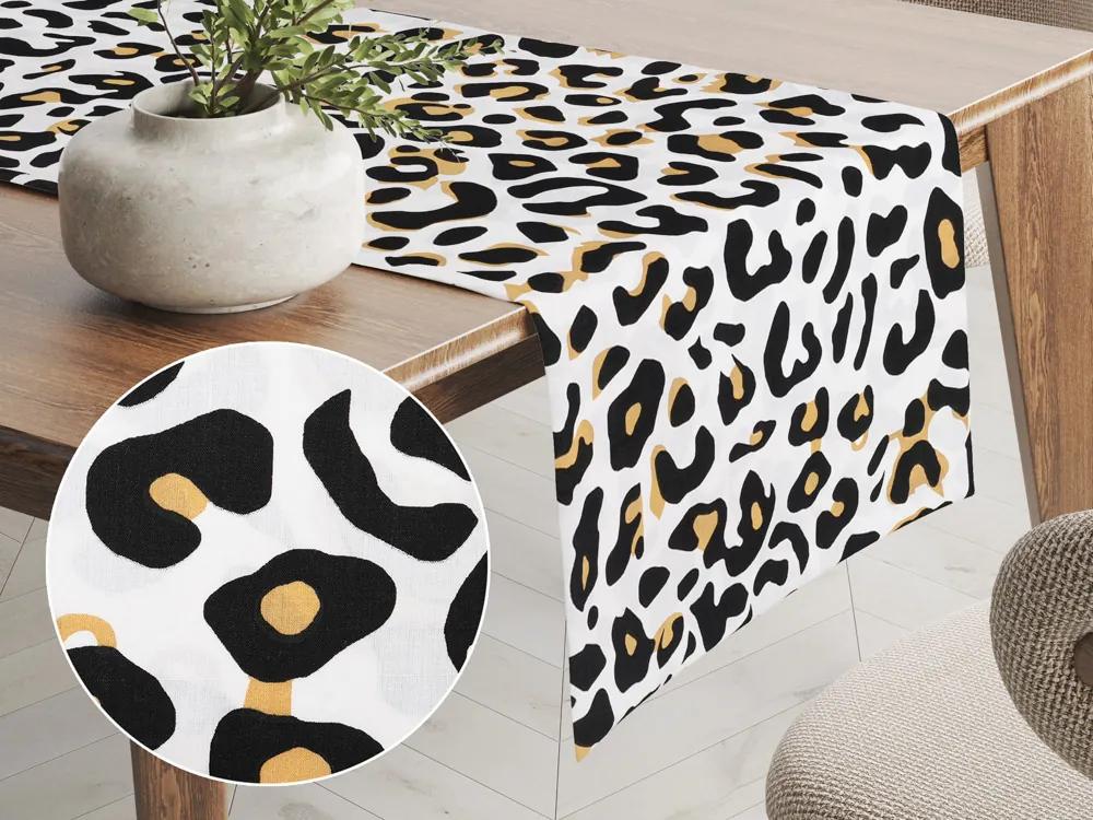 Biante Bavlnený behúň na stôl Sandra SA-409 Leopardí vzor na bielom 20x180 cm