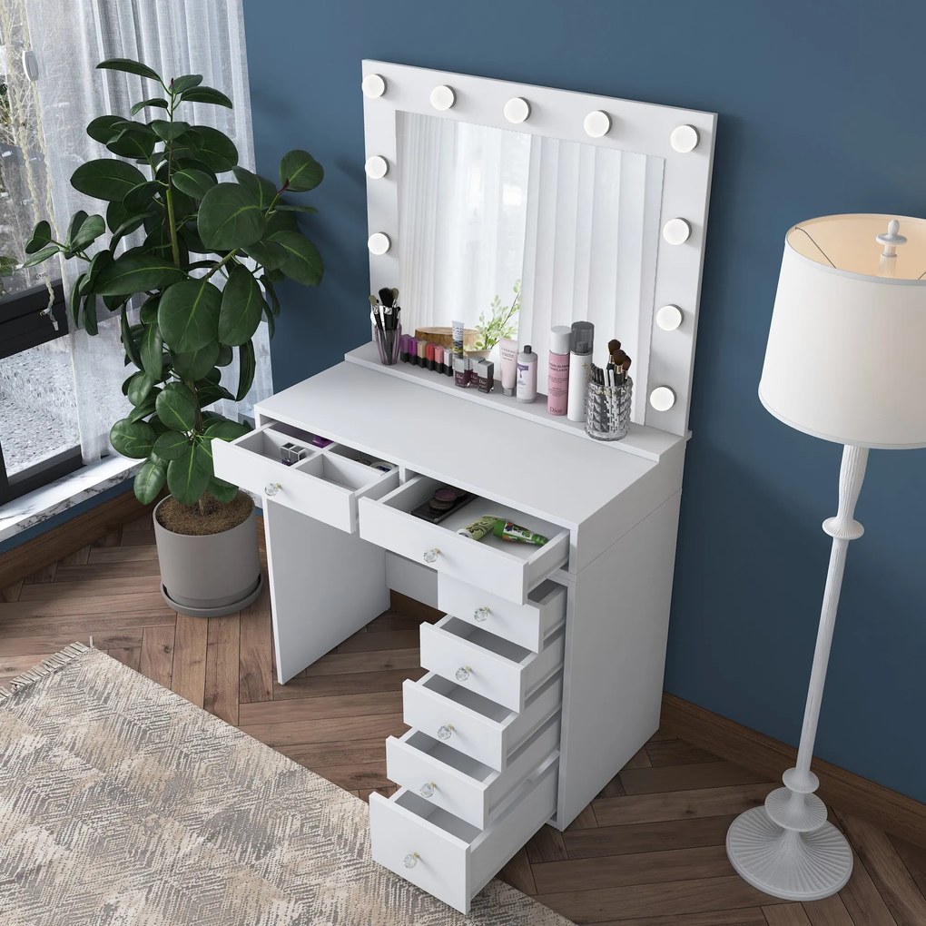Toaletní stolek Melissa 03 s LED zrcadlem bílý