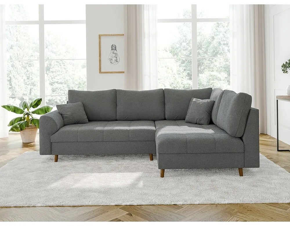 Sivá rohová pohovka z textílie buklé (pravý roh/do L) Ariella – Ropez