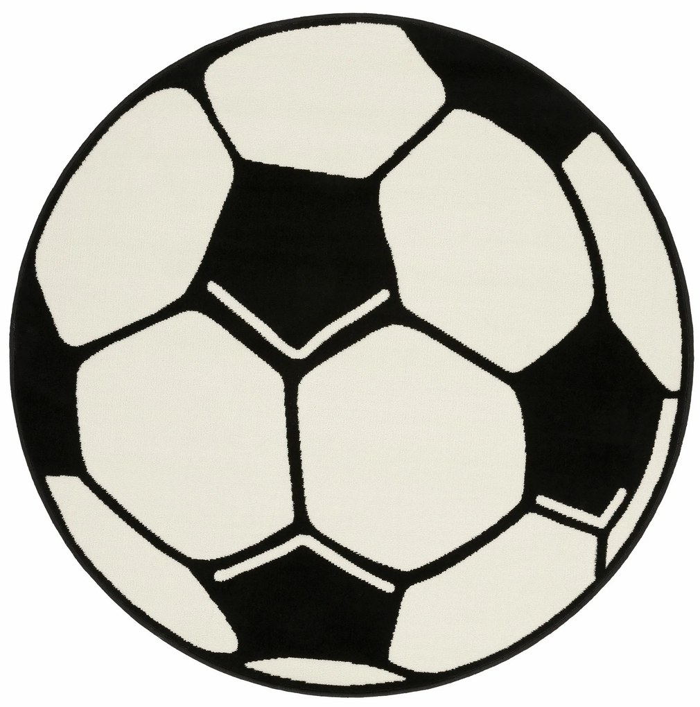 Hanse Home, Kusový koberec Prime Pile Fussball 100015, 200x200 (priemer) kruh, čiernobiela, detská izba