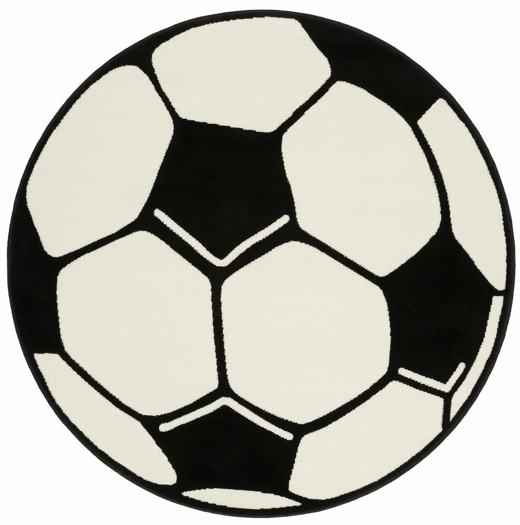 Kusový koberec Prime Pile Fussball 100015, 150x150 (priemer) kruh, čiernobiela, detská izba, Hanse Home