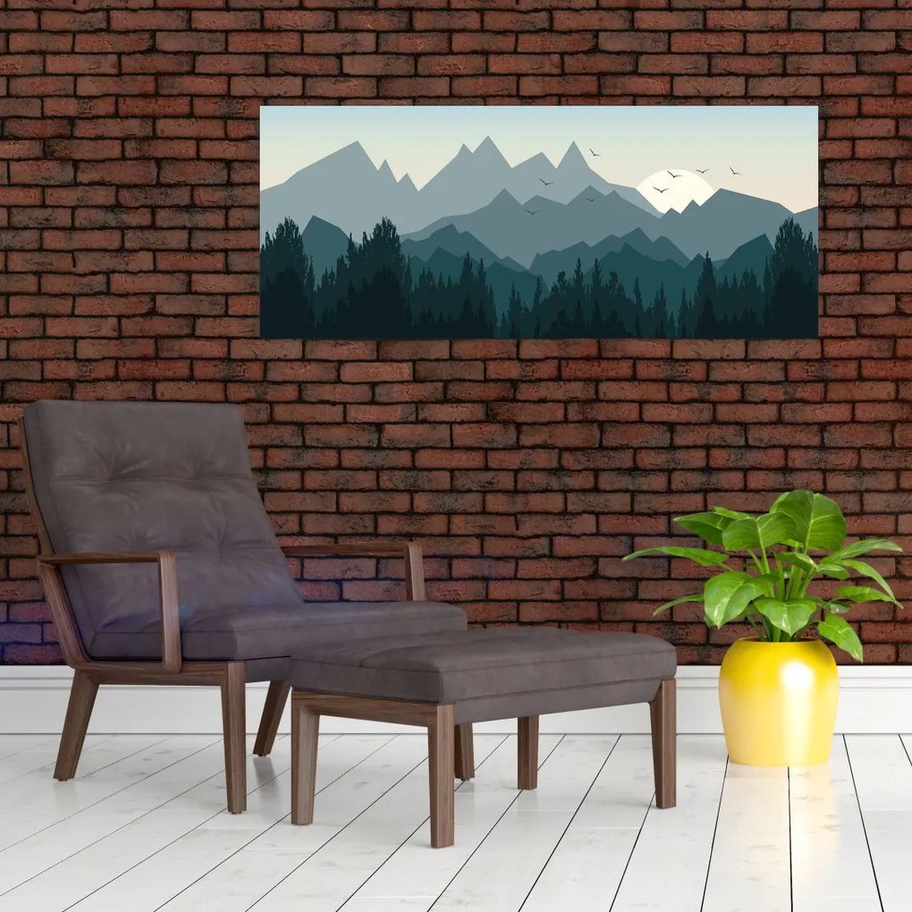 Obraz - Hory pohľadom grafika (120x50 cm)