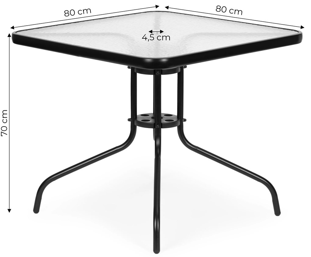 Sklenený záhradný stolík 80x80 cm, s otvorom na slnečník MultiGarden
