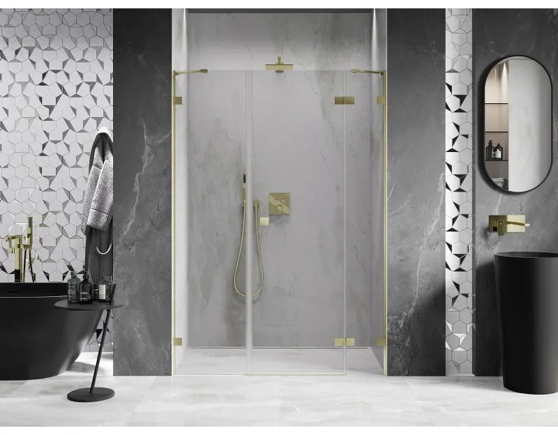 Mexen Lunar, pravé otočné sprchové dvere 140 cm, 8mm číre sklo, zlatý matný profil, 834S-140-050-55-00-P