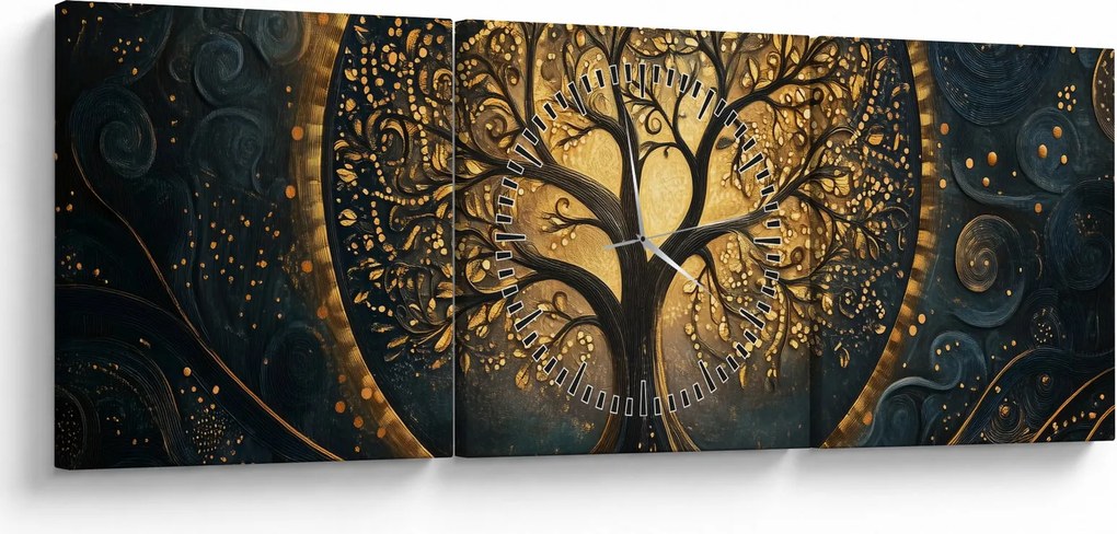 Obraz – Strom so zlatou aurou (s hodinami) (90x30 cm)
