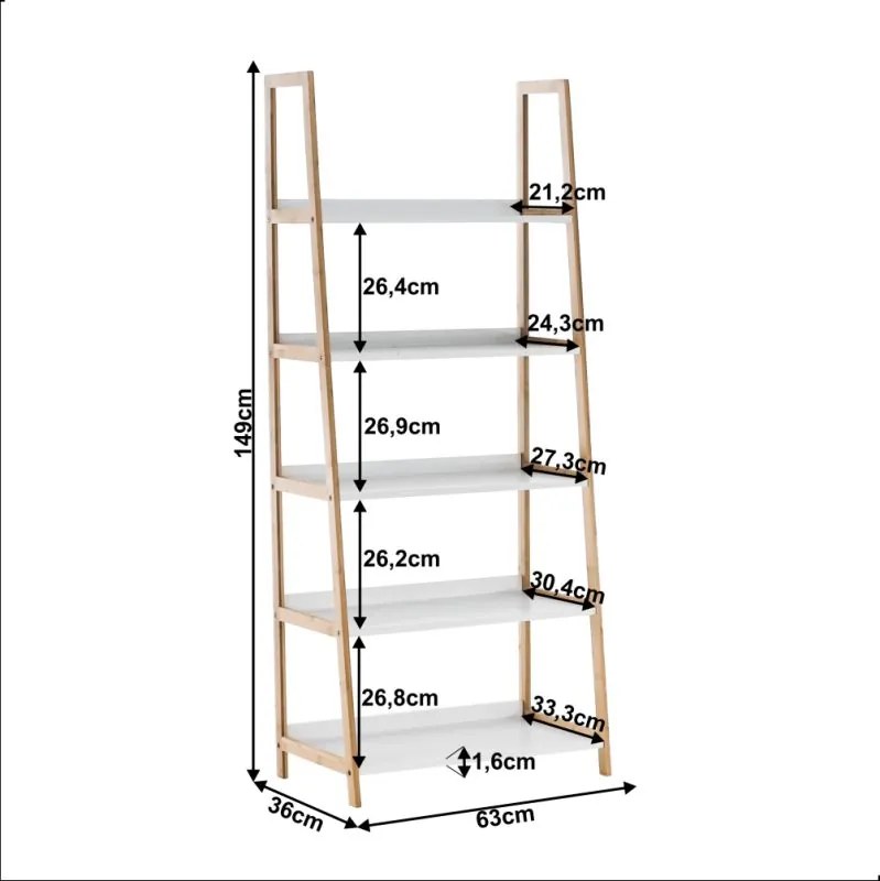 Kondela 5-policový regál, biela/prírodná, KOEN TYP 3