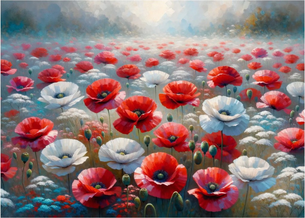 Sklenený obraz - Pole vlčích makov (70x50 cm)