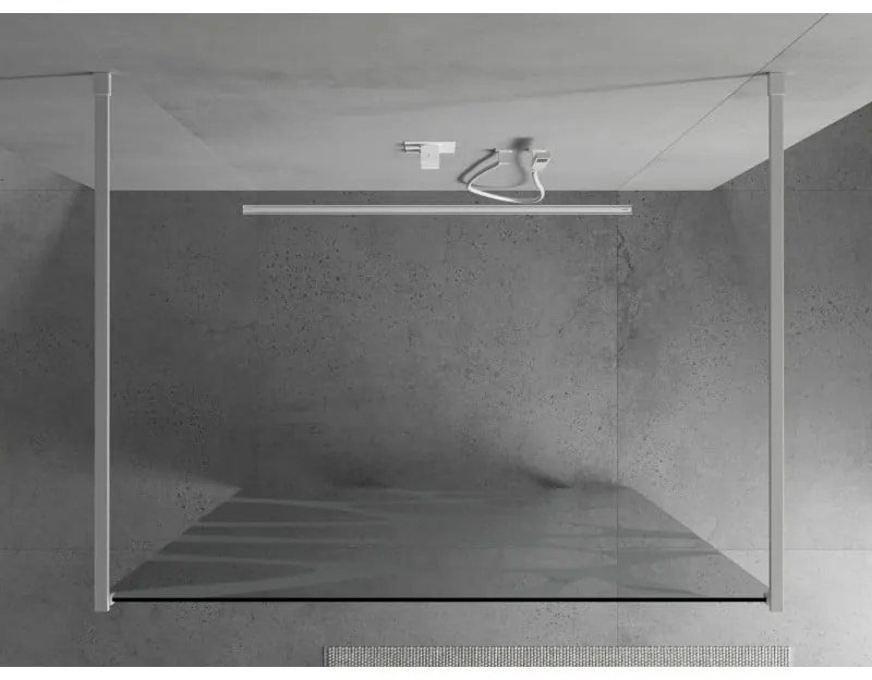 Mexen Kioto, priechodná sprchová zástena 100 x 200 cm, 8mm sklo číre/biely vzor, 2x biela stabilizačná rozpera, 800-100-002-20-97