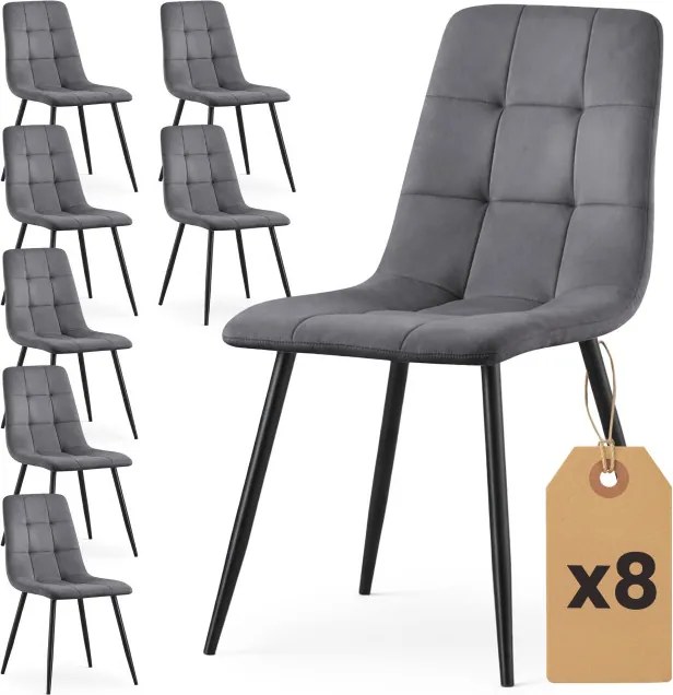 Sada ôsmich jedálenských stoličiek NERO zamatové, grafitové / čierne nohy (8 ks)