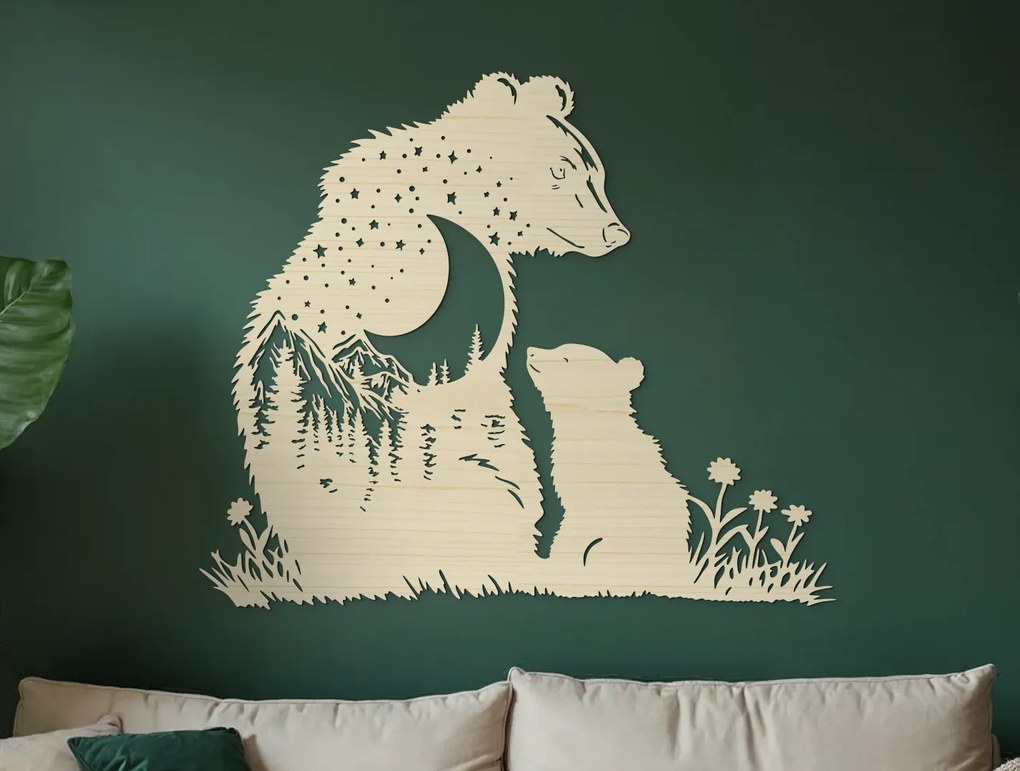 drevko Drevená dekorácia na stenu Medvedica s malým Rozmer obrazu: 44,5 x 52,5 cm, Farba dekorácie: Čierna