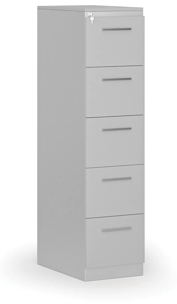 Kovová zásuvková kartotéka PRIMO s drevenými čelami A4, 5 zásuviek, sivá/sivá