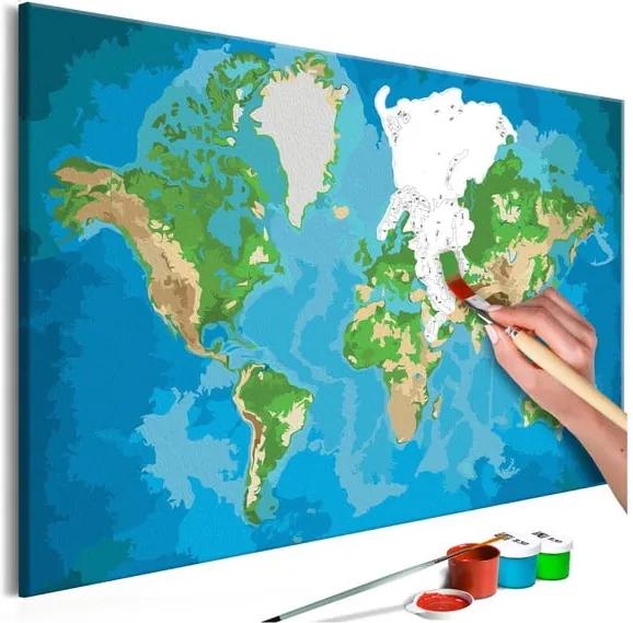 DIY set na tvorbu vlastného obrazu na plátne Artgeist Real Map World, 60 × 40 cm
