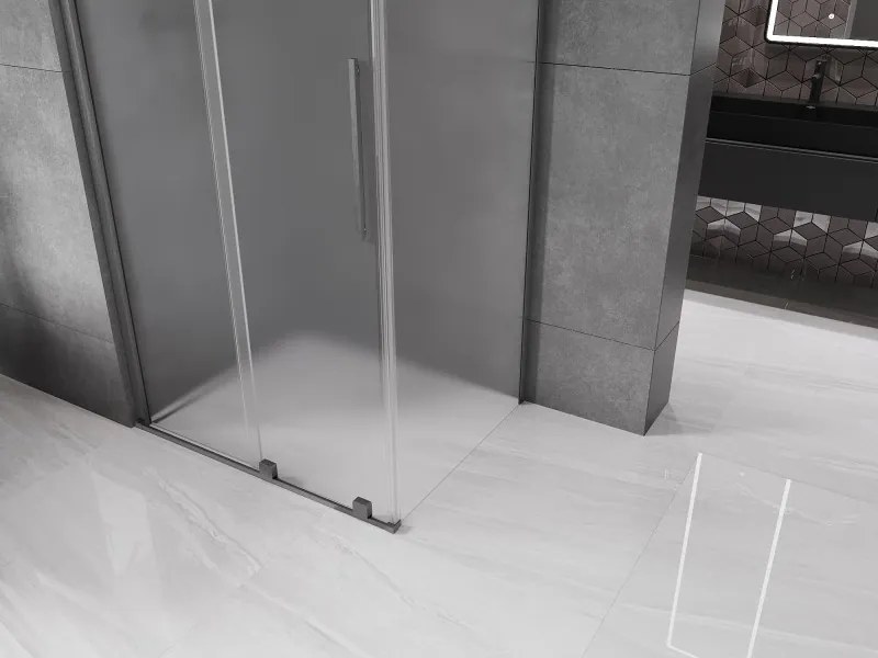 Mexen Velar, sprchový kút s posuvnými dverami 130 x 85 cm, 8mm sklo námraza, grafit brúsený, 871-130-085-31-66