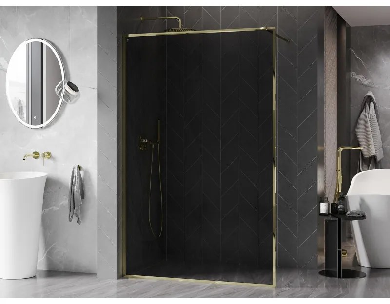 Mexen Kioto-XF, sprchová zástena s rámom 110 x 202 cm, 10mm šedé sklo, zlatý lesklý profil, 800-110-104-50-40-X