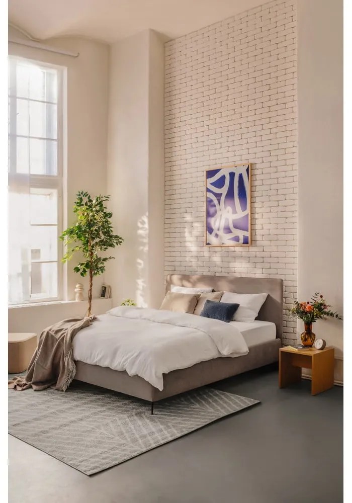 Čalúnená dvojlôžková posteľ taupe s matracom/s roštom 180x200 cm Noira Slim - Bonami Selection