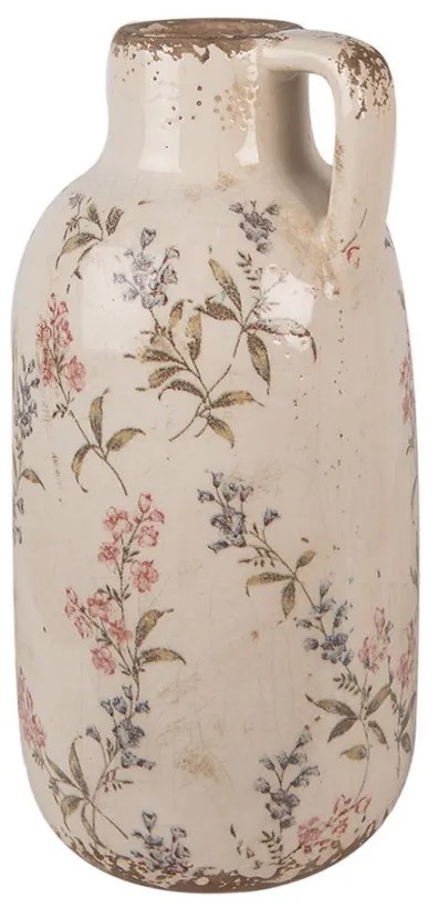 Béžový keramický dekoratívny džbán/ váza s lúčnymi kvetmi Monnia - Ø 13*25 cm