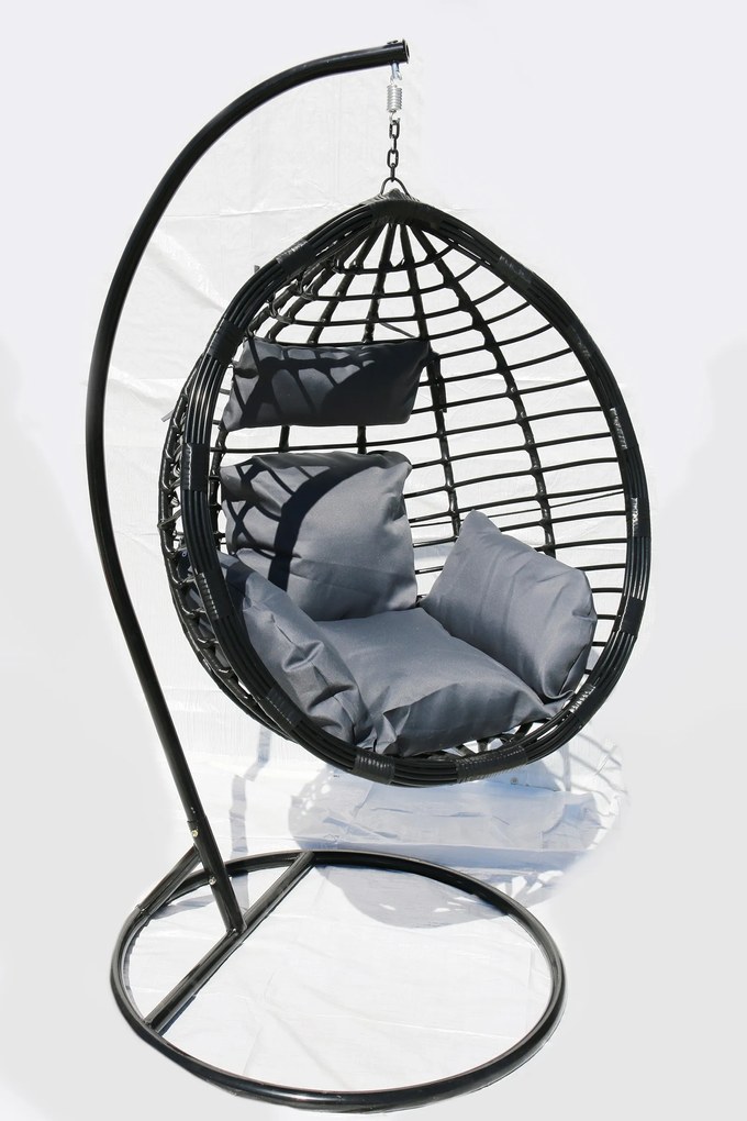 Závesné kreslo 04 čierne so sivou poduškou