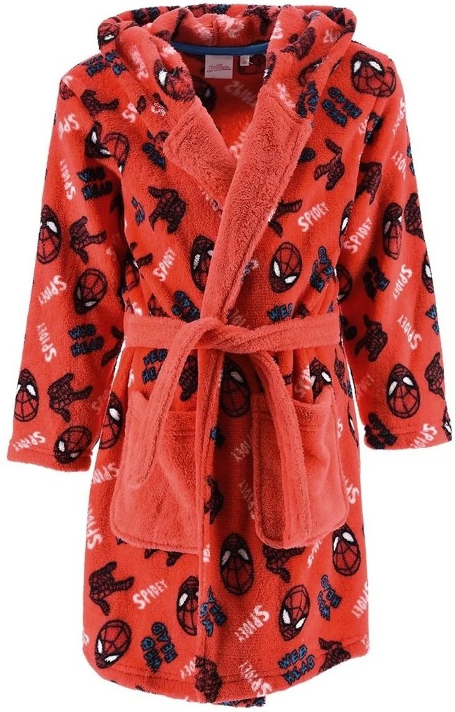 Detský / chlapčenský coral fleece župan s kapucňou Spidey, EU 98 Červená