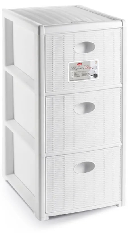 STEFANPLAST Úložný plastový regál Elegance Slim, 3 zásuvky, biely