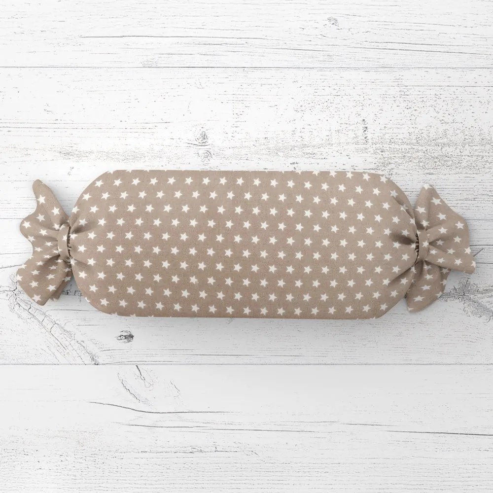 Biante Vankúš valec bonbon Sandra SA-349 Biele hviezdičky na svetlo hnedom 15x40 cm