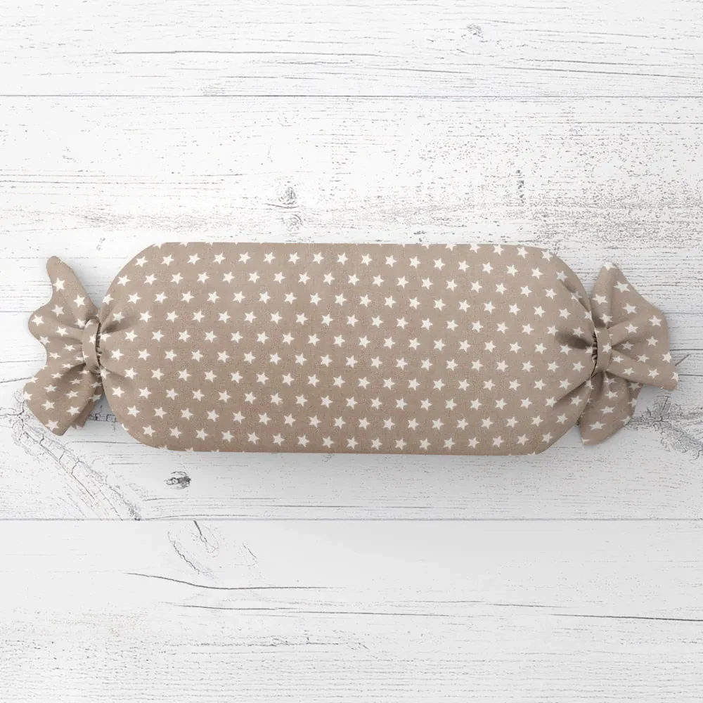 Biante Vankúš valec bonbon Sandra SA-349 Biele hviezdičky na svetlo hnedom 15x60 cm