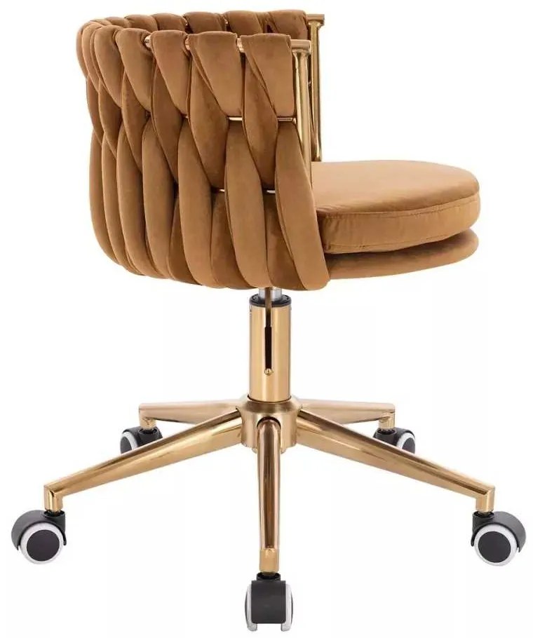 LuxuryForm DESIGN Stolička LYON VELUR na zlatej podstave s kolieskami - medová