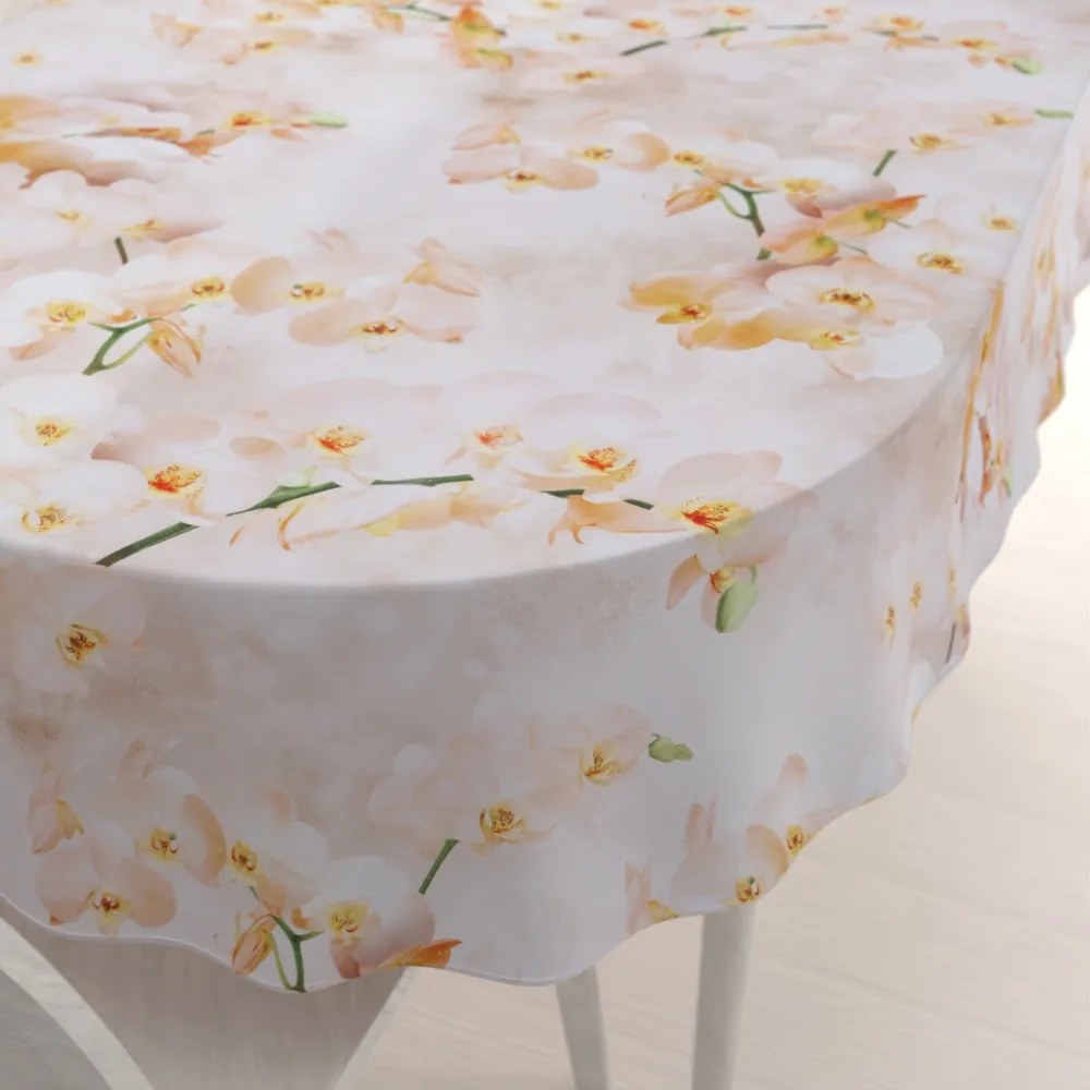 Biante Teflónový oválny obrus TF-045 Orchidey na béžovom 120x140 cm