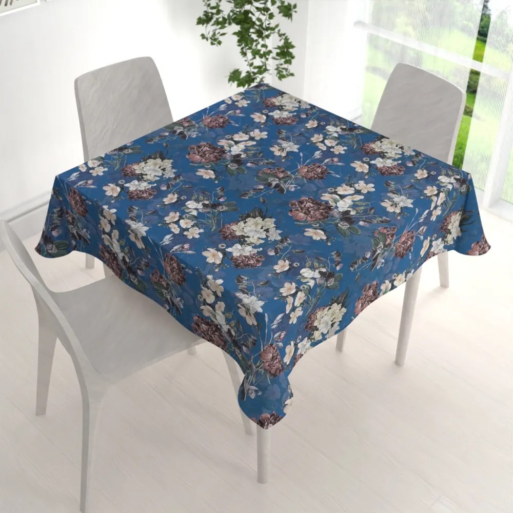 Biante Teflónový štvorcový obrus TF-061 Kvety na modrom 100x100 cm