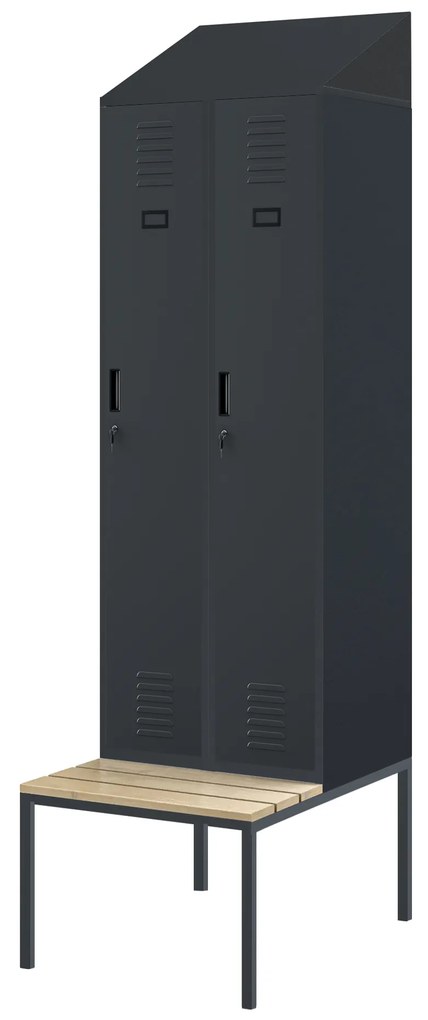 Šatníková skriňa s lavicou a strechou KACPER II PRO, 600 x 2295 x 850 mm, antracitová
