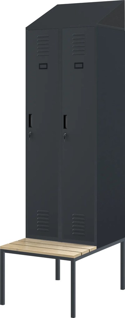 Šatníková skriňa s lavicou a strechou KACPER II PRO, 600 x 2295 x 850 mm, antracitová