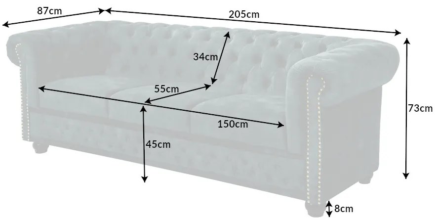 Dizajnová trojsedačka Chesterfield 205 cm petrolejový zamat