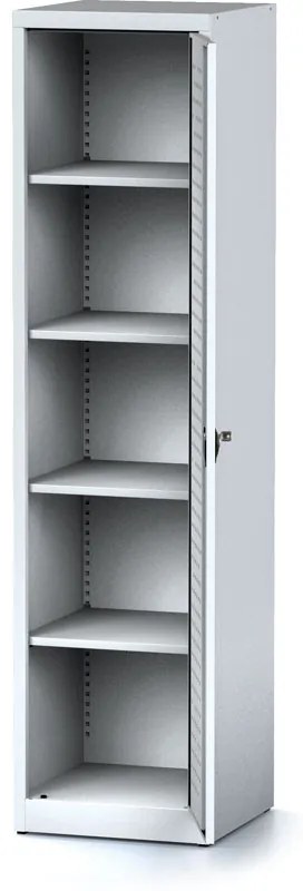 Úzka policová dielenská skriňa MECHANIC, 4 police, 490 x 500 x 1950 mm, sivé dvere
