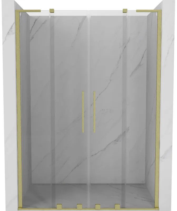 Mexen Velar L Duo, posuvné sprchové dvere do otvoru 160 cm, 8mm číre sklo, zlatá matná, 871-160-003-02-55