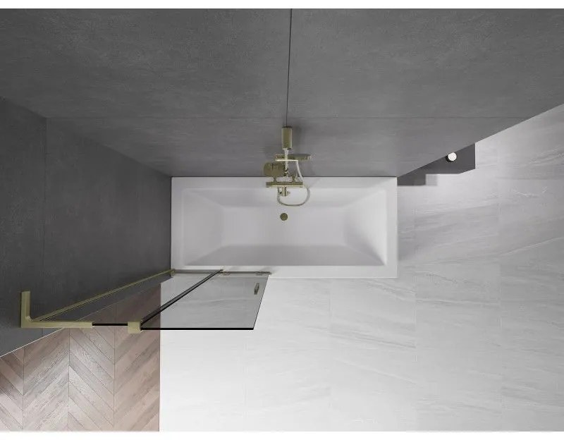 Mexen Velar L, 2-krídlová posuvná vaňová zástena 85 x 150 cm, 8mm šedé sklo, zlatá matná, 896-085-003-41-55