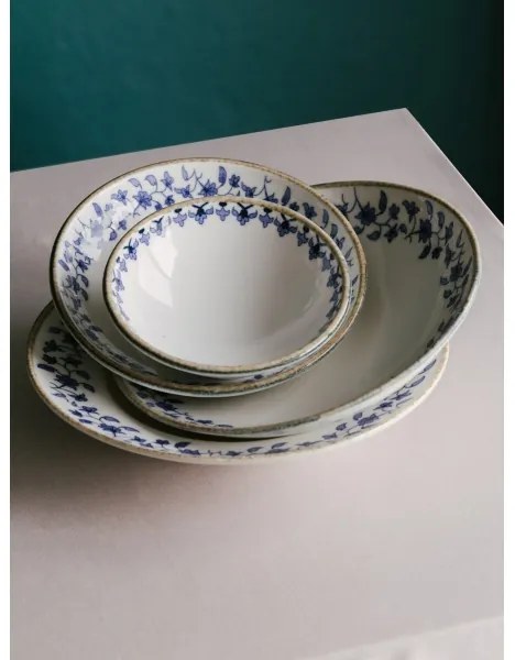 Sada jedálenského riadu 18 ks, biela/modrá, porcelán