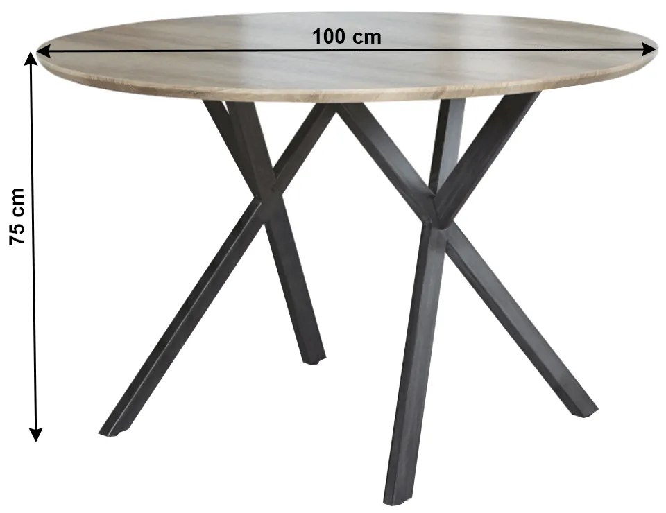 Kondela Jedálenský stôl, dub sivý/čierna, priemer 100 cm, AKTON
